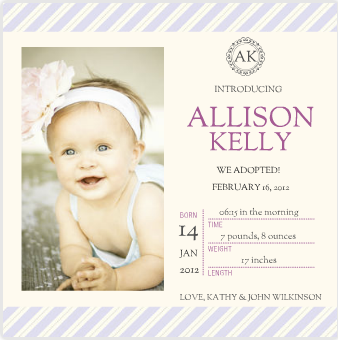 Craft Ideas  Badges on We Adopted  Purple Photo Birth Announcement