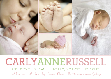 pink and green photo birth announcement
