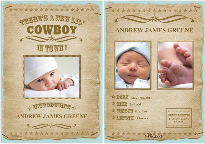 cowboy photo birth announcement idea