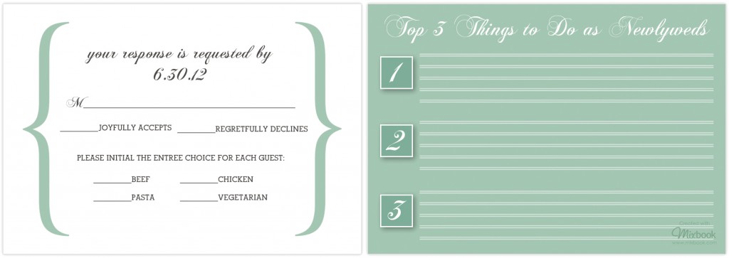 Top 3 Activities wedding response card idea