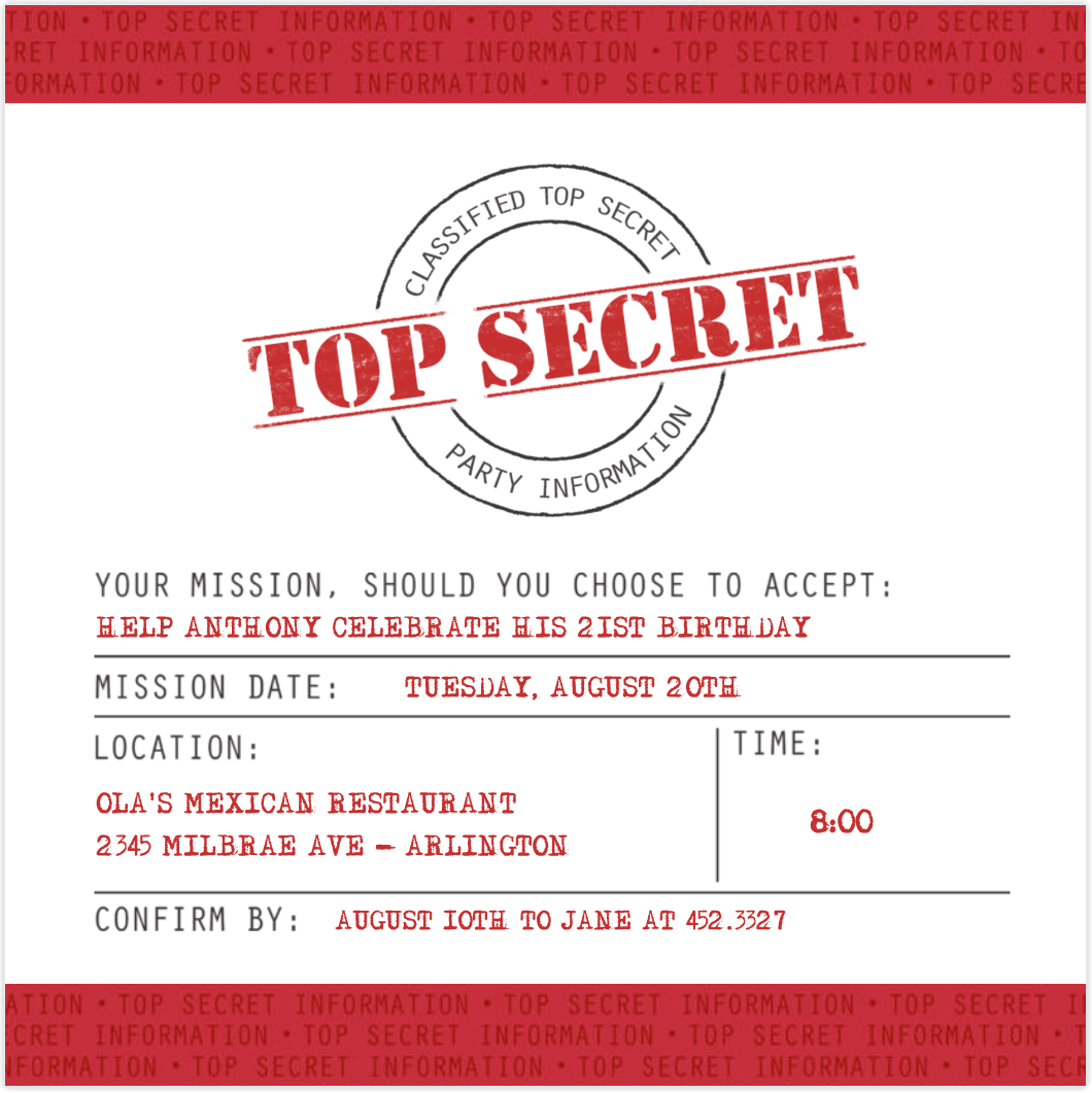 Top Secret Party Invitation