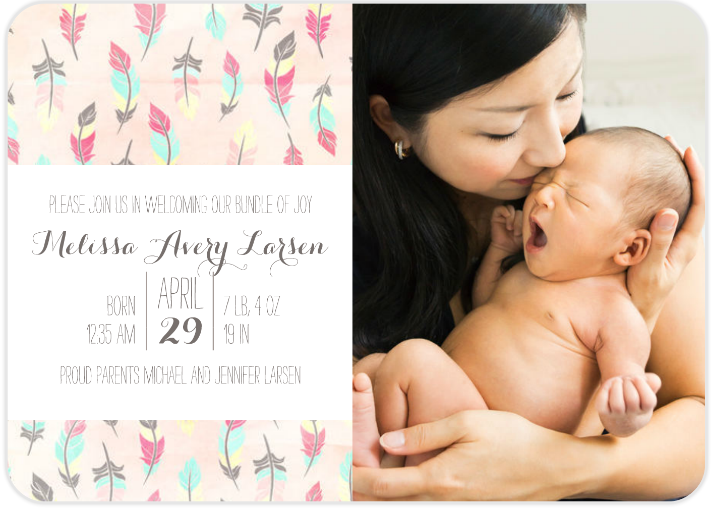 feather modern baby birth annoucement mixbook